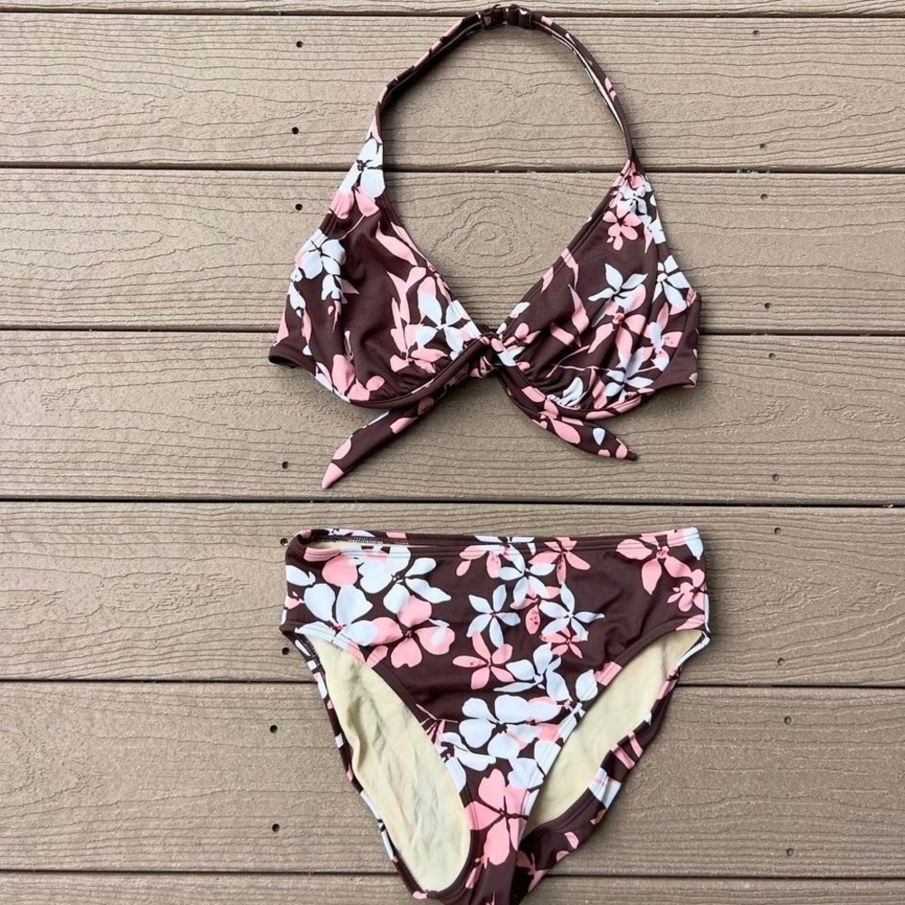 Vintage Y2K 2006 Victoria's Secret Brown & Pink Floral Bikini Set Swimsuit‎